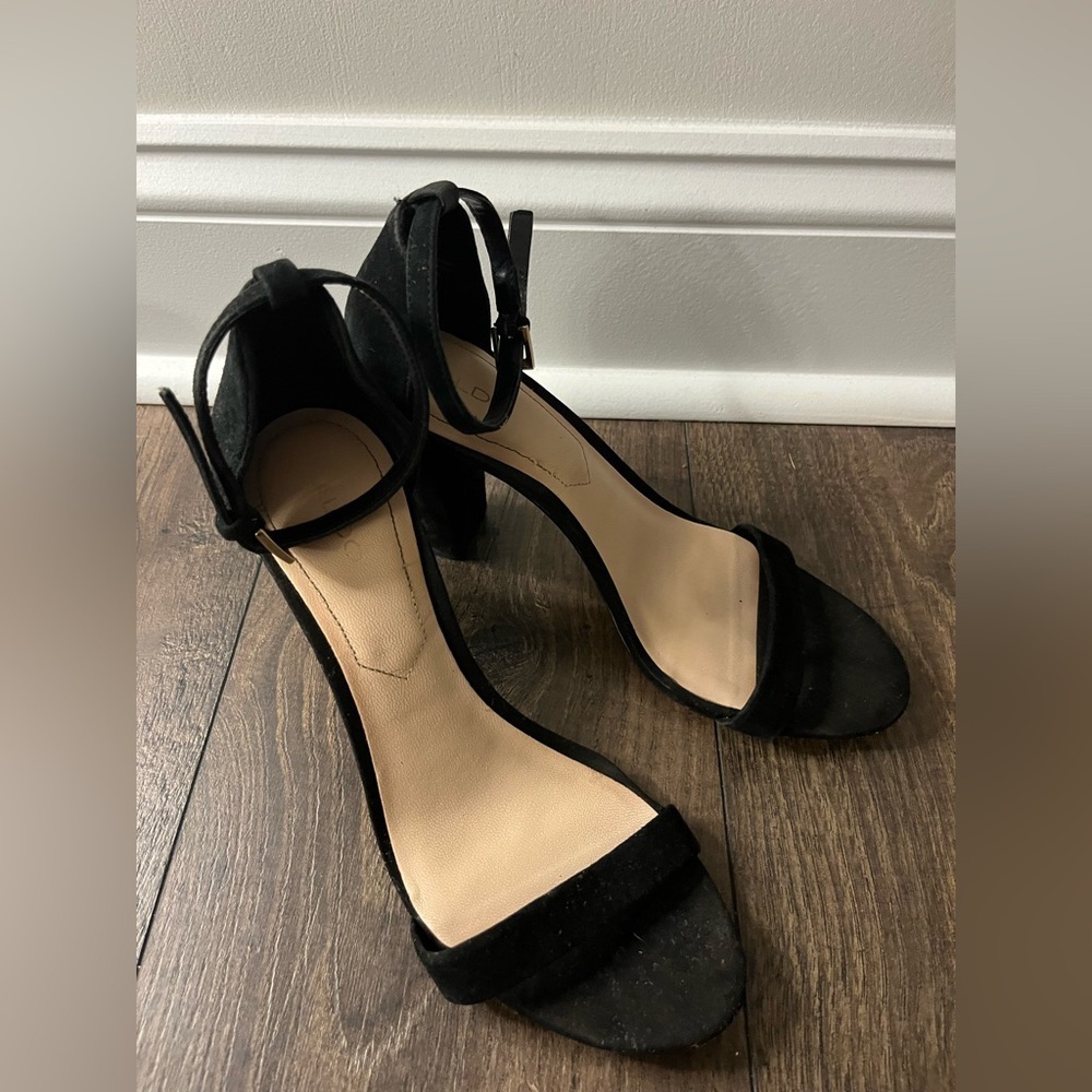 ALDO Black Suede Chunky Heel Ankle Strap Women’s Size 8 - Picture 4 of 9